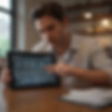 A person reviewing various bank account options on a tablet