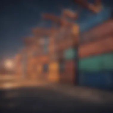 A detailed view of cargo containers stacked at a port