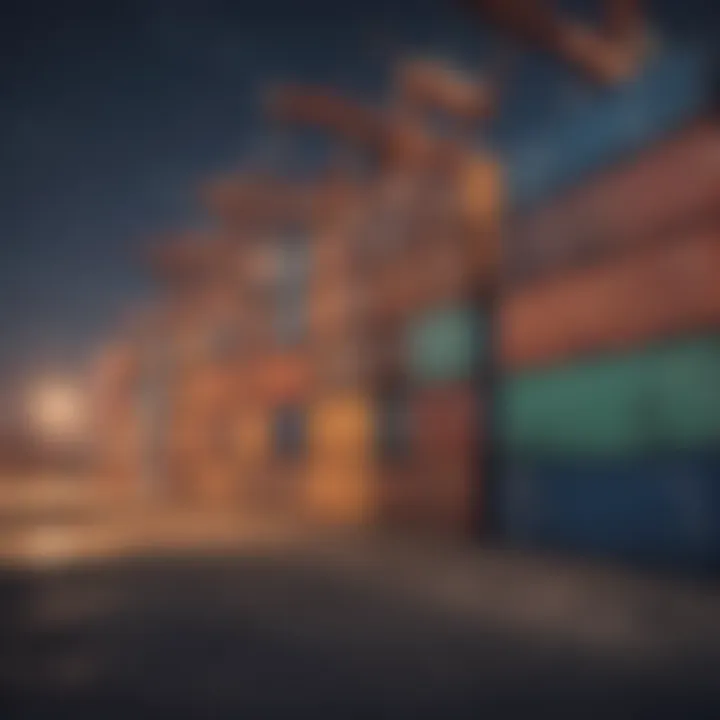 A detailed view of cargo containers stacked at a port