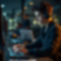 A computer science student engaged in coding on a laptop