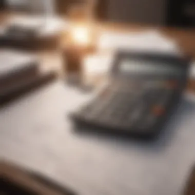 Calculator and financial documents on a desk.