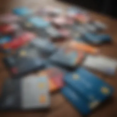 A visual representation of various travel credit cards laid out on a table